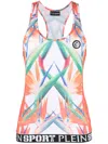 Plein Sport Floral-print Sleeveless Tank Top In White