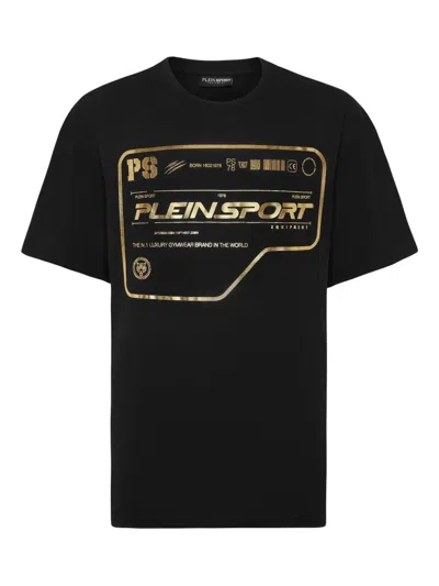Plein Sport Gold-logo Cotton T-shirt In Black