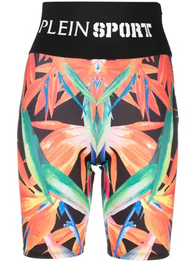 Plein Sport Graphic-print Cyclist Shorts In Schwarz