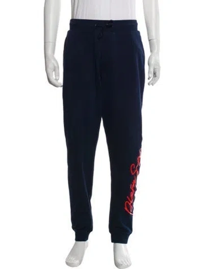 Pre-owned Plein Sport Graphic Print Embroidered Accent Lounge Bottoms In Blue