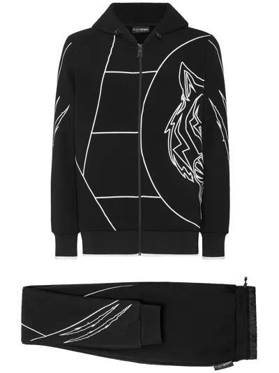 Plein Sport Graphic-print Hooded Tracksuit In Black
