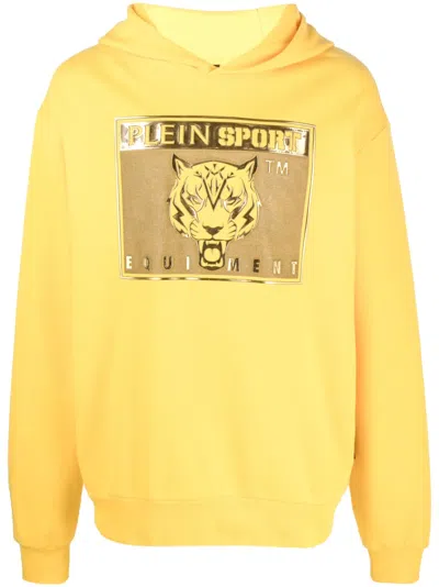Plein Sport Graphic-print Hoodie In Yellow