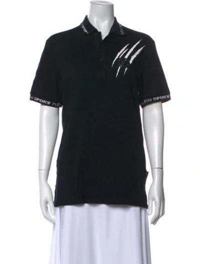 Pre-owned Plein Sport Graphic Print Short Sleeve Polo In Black