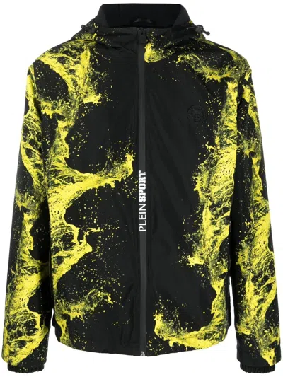 Plein Sport Graphic-print Zip-up Hooded Jacket In Black