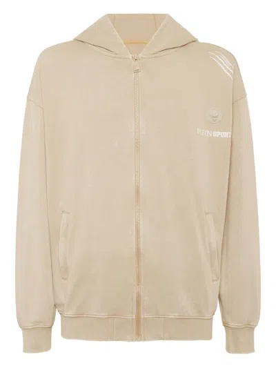 Plein Sport Graphic-print Zip-up Hoodie In Neutral
