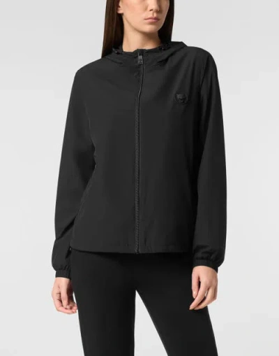 Plein Sport Hooded Lightweight Running Jacket Ls Women In Black