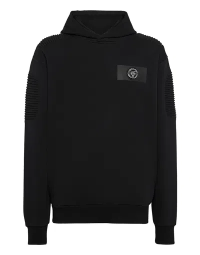 Plein Sport Ribbed Panelling Hoodied In Black