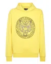 Plein Sport Logo Tiger-print Hoodie In Yellow