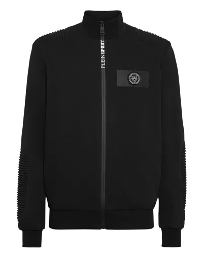 Plein Sport Logo Patch Ribbed-panelling Jacket In Black