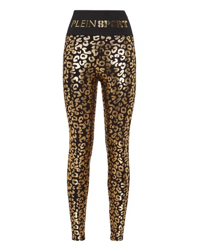 Plein Sport Leopard-print Cotton Leggings In Brown