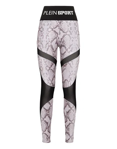 Plein Sport Logo-waistband Snakeskin-print Leggings In Grey