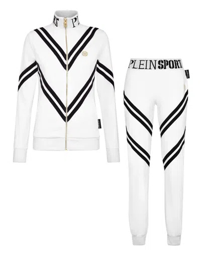 Plein Sport Jogging Set: Zip-up Jacket + Pants Statement In White
