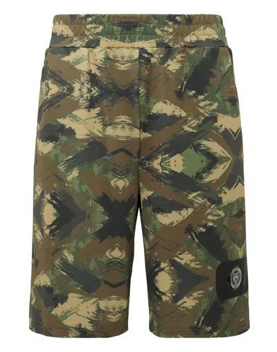 Plein Sport Logo-patch Elasticated-waistband Shorts In Green