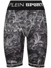 Plein Sport Jungle Print Compression Shorts In Black