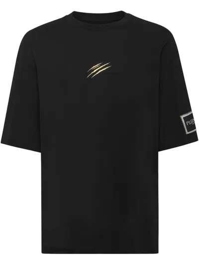 Plein Sport Label T-shirt In Black