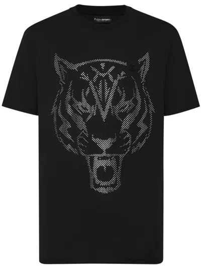 Plein Sport Lamina Tiger Cotton T-shirt In Black