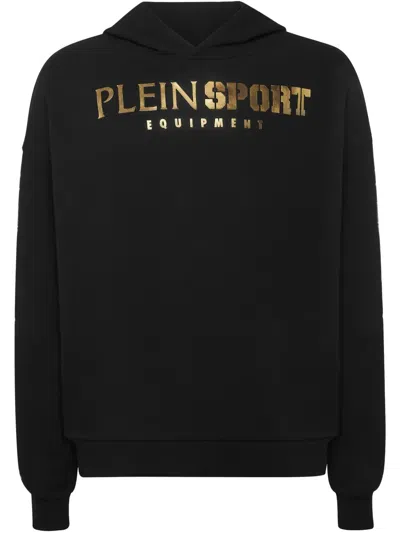 Plein Sport Laminated-logo Hoodie In Black