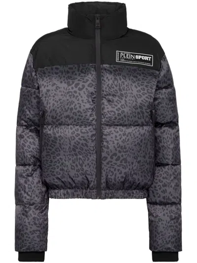 Plein Sport Leopard-print Puffer Jacket In Black
