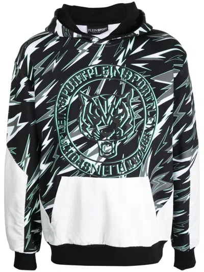 Plein Sport Lightning-print Color-block Hoodie In Black