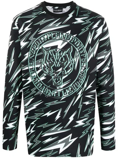 Plein Sport T-shirt Mit Blitz-print In Black