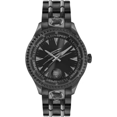 Plein Sport Lineman Three Hand Quartz Stainless Steel Bracelet Watch, 45mm In Black