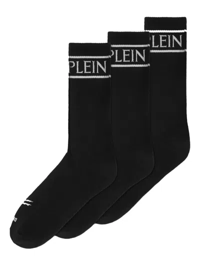 Plein Sport Logo-band Socks (pack Of Three) In Black