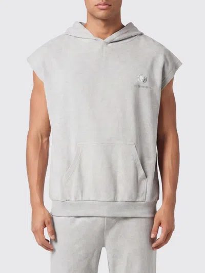 Plein Sport Sponge Sleeveless Hoodied Vest Men In Gray