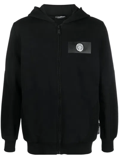 Plein Sport Logo-patch Zipped Jacket In Black