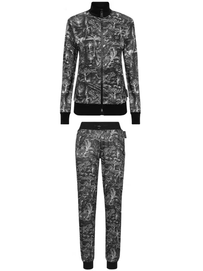 Plein Sport Logo-plaque Graphic-print Tracksuit Set In Black