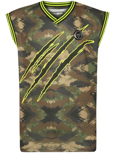 Plein Sport Logo-print Camouflage Tank Top In Green