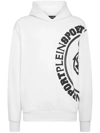 Plein Sport Logo-print Cotton-blend Hoodie In "01 White"