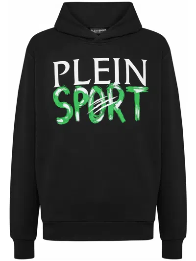 Plein Sport Logo-print Cotton-blend Hoodie In Black