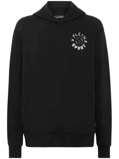 Plein Sport Logo-print Cotton-blend Hoodie In Black
