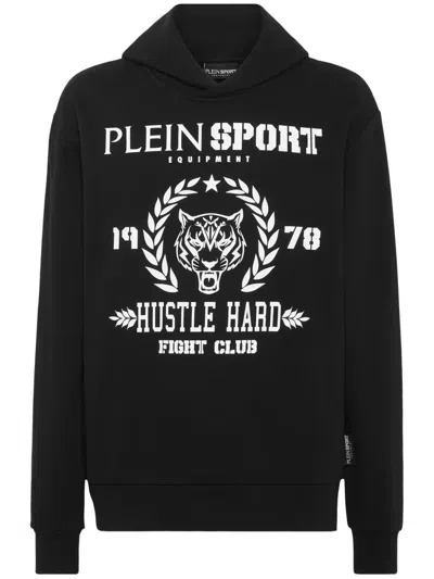 Plein Sport Logo-print Cotton-blend Hoodie In Black