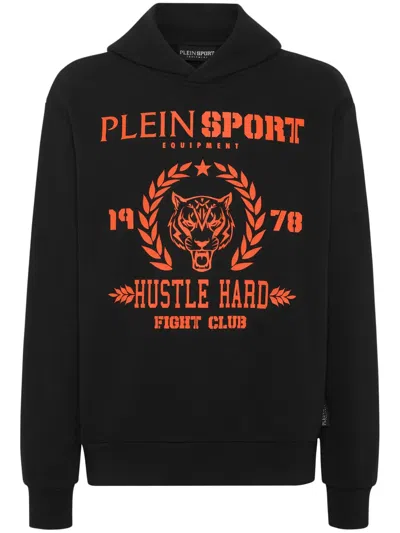 Plein Sport Logo-print Cotton-blend Hoodie In Black