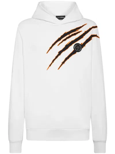 Plein Sport Logo-print Cotton Blend Hoodie In White