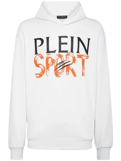 Plein Sport Logo-print Cotton-blend Hoodie In White
