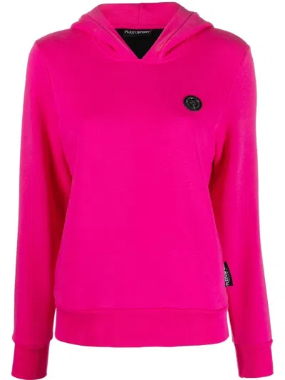 Plein Sport Logo-print Cotton Hoodie In Pink
