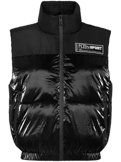Plein Sport Logo-print Quilted Gilet In Black