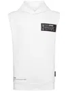 Plein Sport Logo Print Sleeveless Hoodie In White