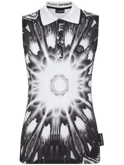 Plein Sport Logo-print Sleeveless Polo Top In Black