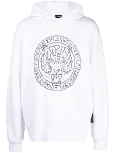 Plein Sport Logo Tiger-print Hoodie In White