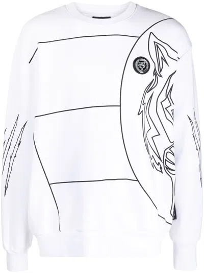 Plein Sport Logo Tiger-print Sweatshirt In Weiss