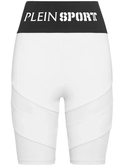 Plein Sport Logo-waistband Cyclist Shorts In White