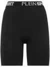 Plein Sport Logo-waistband Fine-ribbed Cycling Shorts In Black