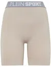 Plein Sport Logo-waistband Fine-ribbed Cycling Shorts In Neutrals