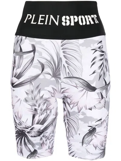 Plein Sport Logo-waistband Floral-print Shorts In White