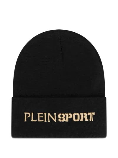 Plein Sport Logo-embroidered Ribbed-cuff Beanie Hat In Black