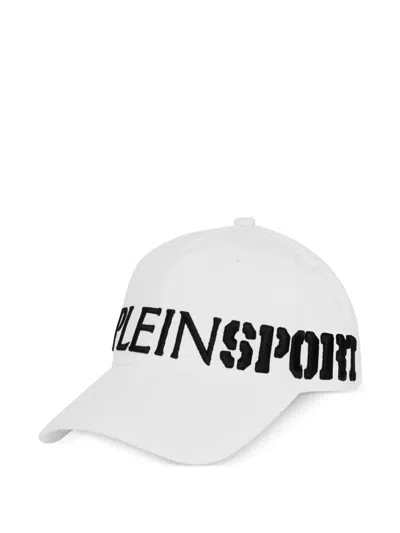 Plein Sport 로고 자수 베이스볼 캡 모자 In White