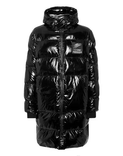 Plein Sport High-shine Quilted Padded Coat In Black
